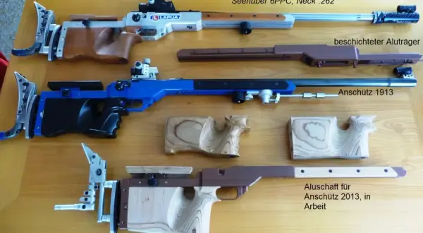 Holzgriffe und Schäfte für Gewehre, ideal zum **Gewehrschaft selber bauen**. Präzisionsschützen zeigen ihre Ausrüstung.